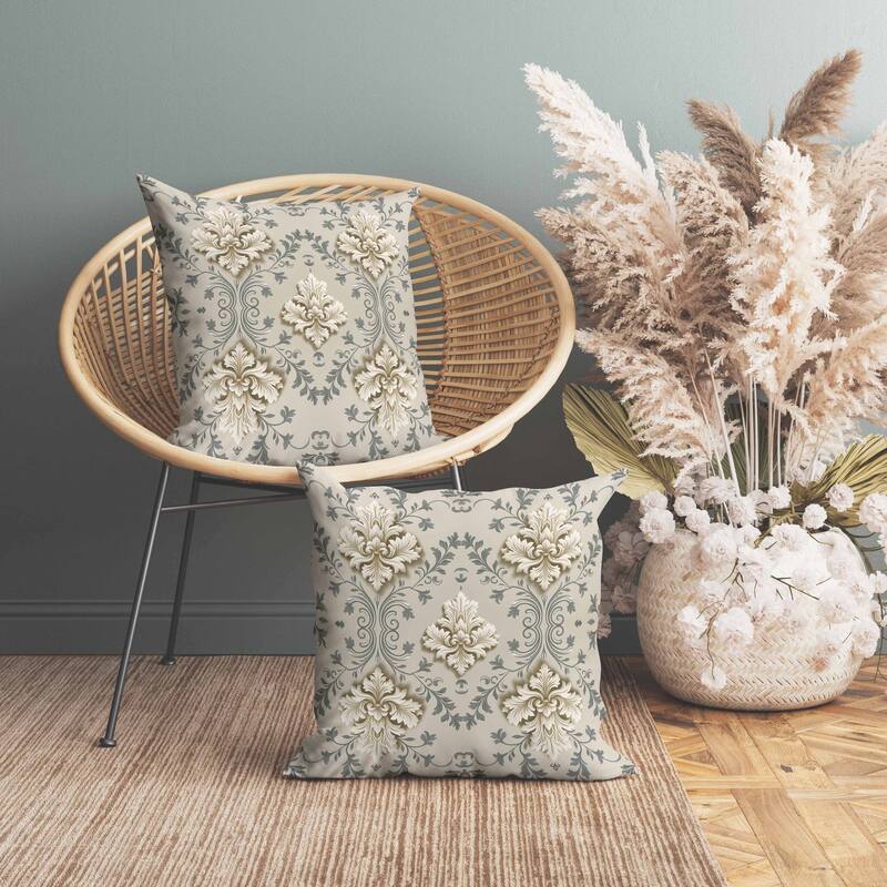 Art Deco Elegance Indoor/Outdoor Reversible Throw Pillow Beige and Grey