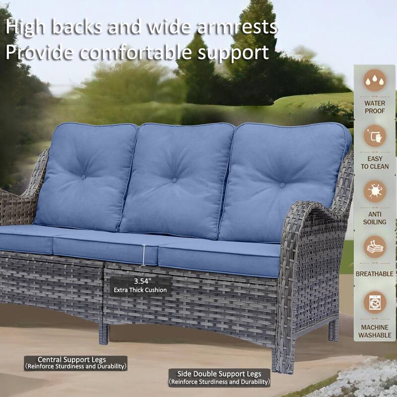 Gray Wicker Outdoor Patio Furniture Set with Swivel Rocker Patio Chairs