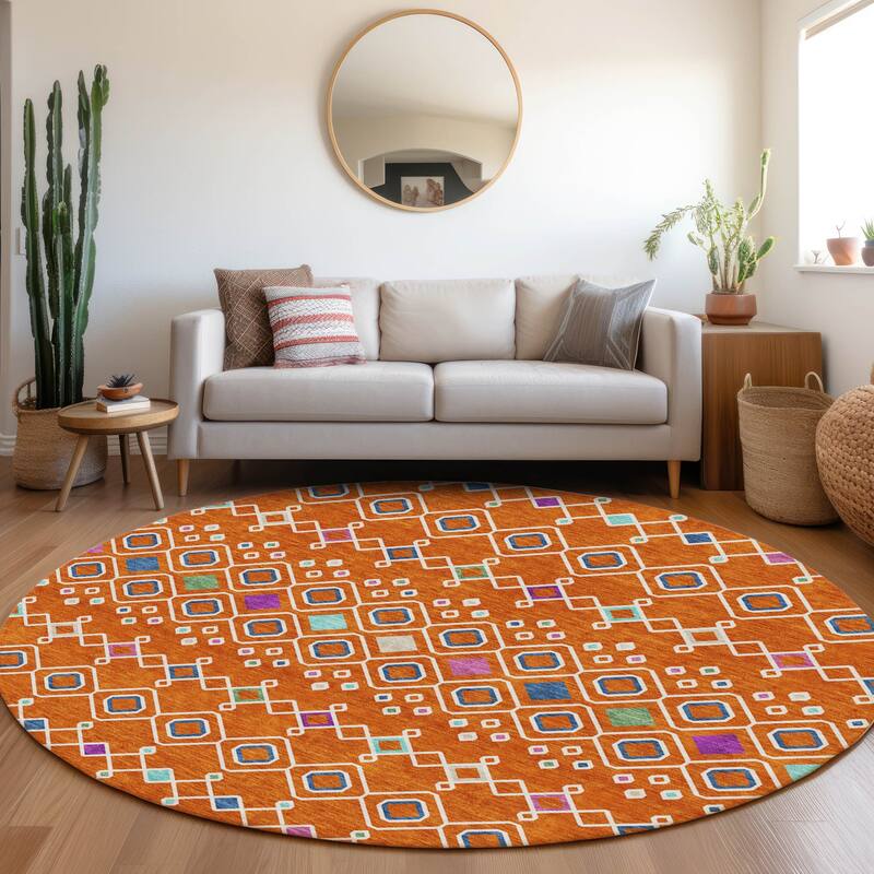 Premium Washable Super Soft Moroccan Global Mayfield Rug - Orange - 8' x 8'