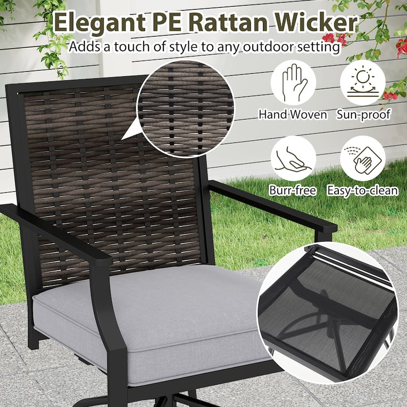 Outdoor Wicker Swivel Bar Stools Set of 2 Patio Chairs with Cushions - 25" x 24" x 45"