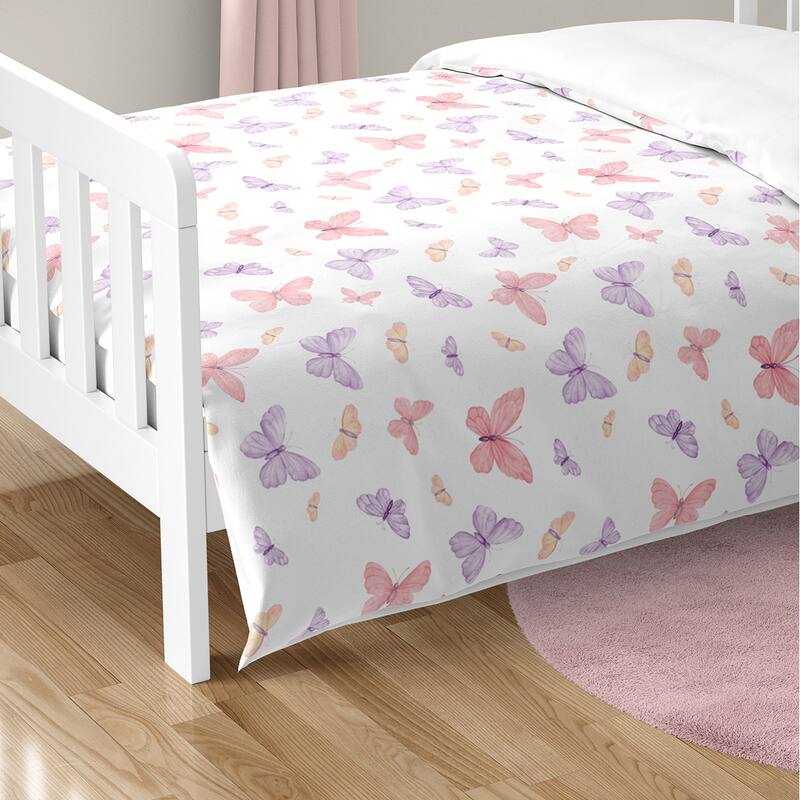 Sweet Jojo Designs Pink and Purple Shabby Chic Butterfly Girl 5pc Toddler-size Comforter Set - Colorful Butterflies Watercolor