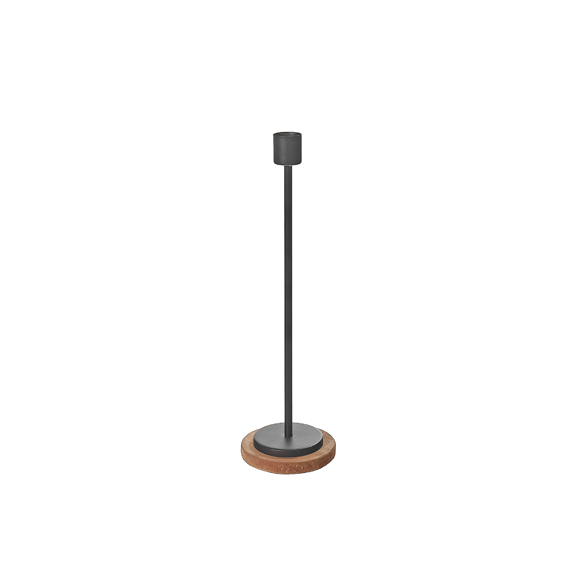 Metal Candle Holder With Wood Base Medium