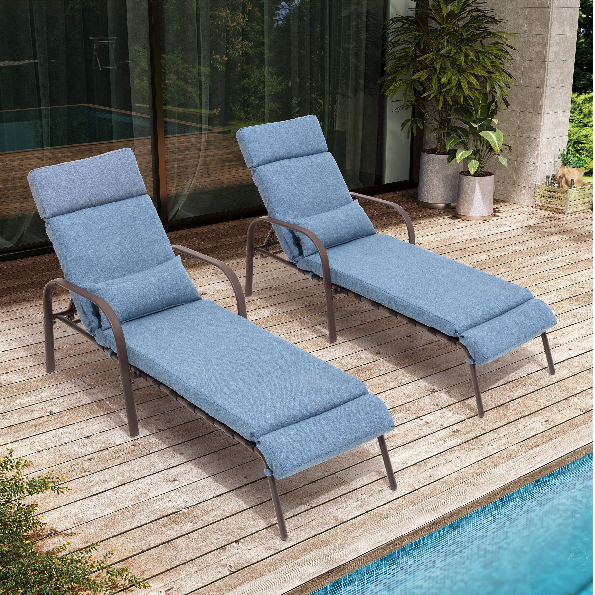 VredHom Adjustable Outdoor Chaise Lounge with Removable Cushion and Sturdy Design-image