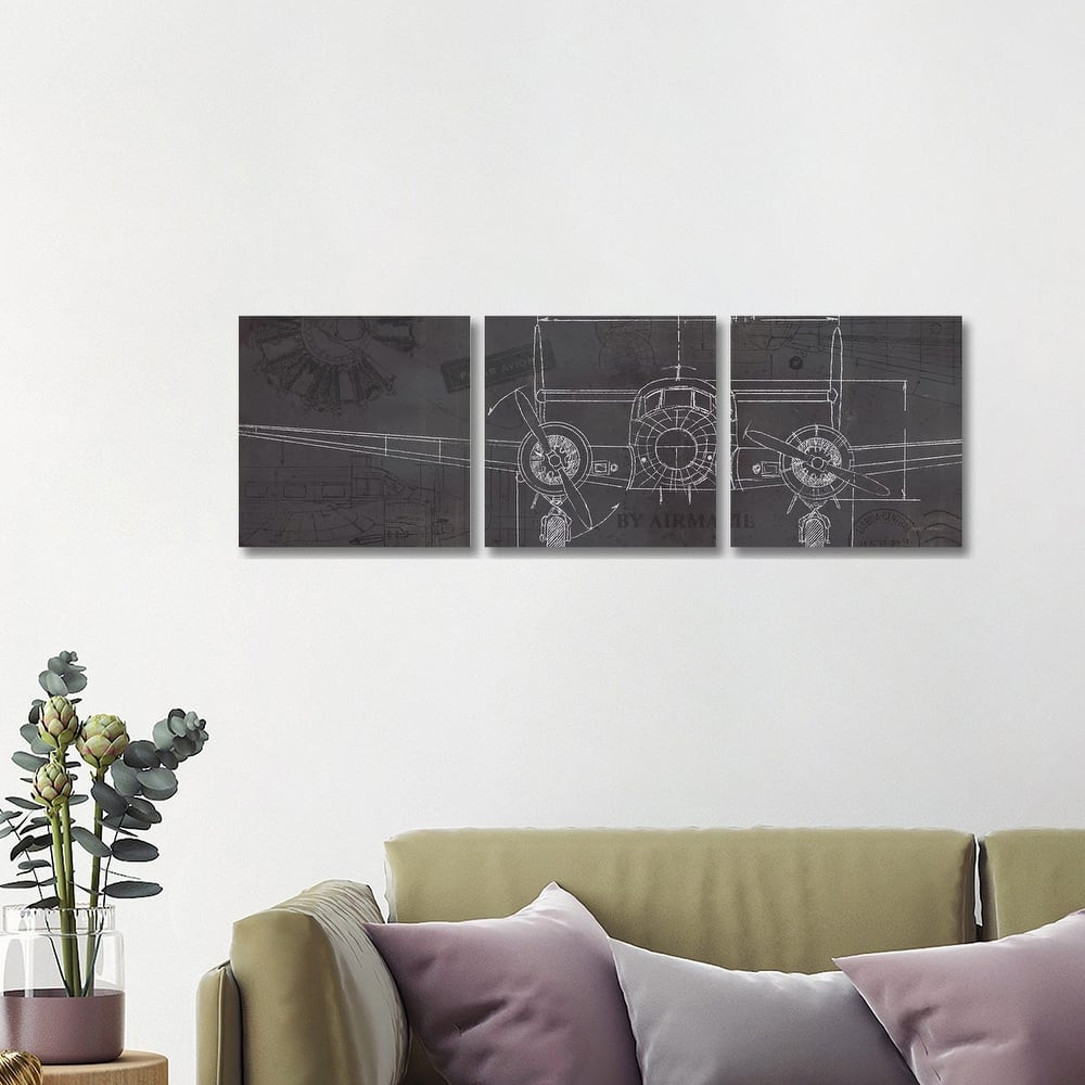 iCanvas "Plane Blueprint IV" by Marco Fabiano 3-Piece Canvas Wall Art Set