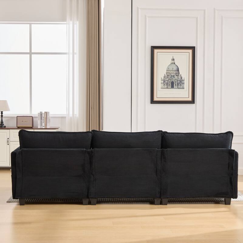 102.95" L-Shaped Corduroy Sectional Sofa with Movable Ottoman