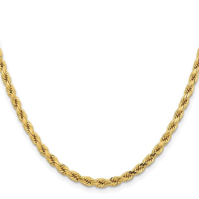 Curata 14k Yellow Gold 4.25mm Sparkle Cut Rope Chain Bracelet