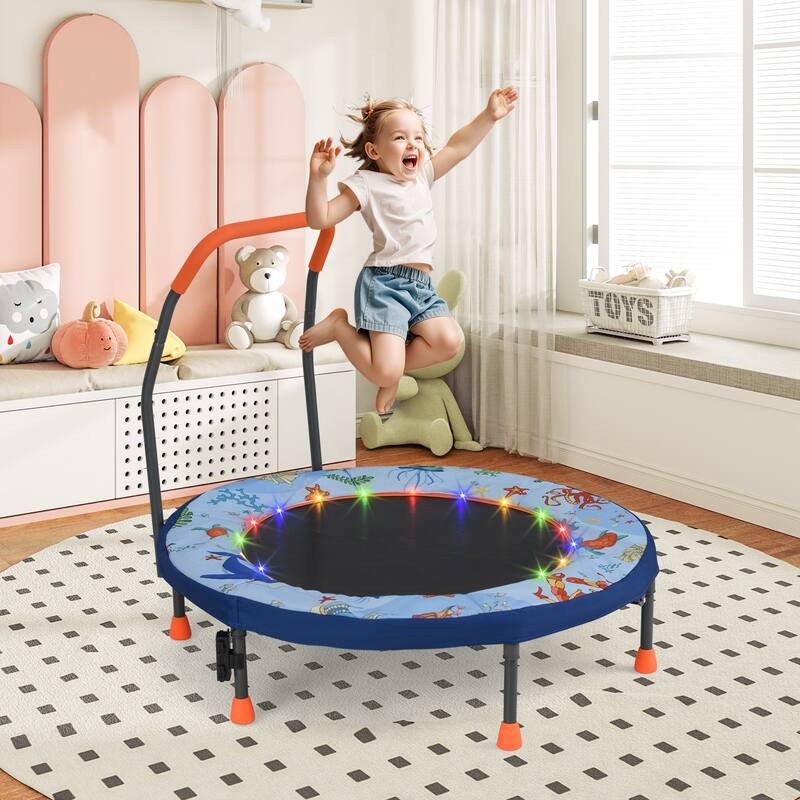 Foam Kids Trampoline with LED Lights, Foldable Frame and Handrail
