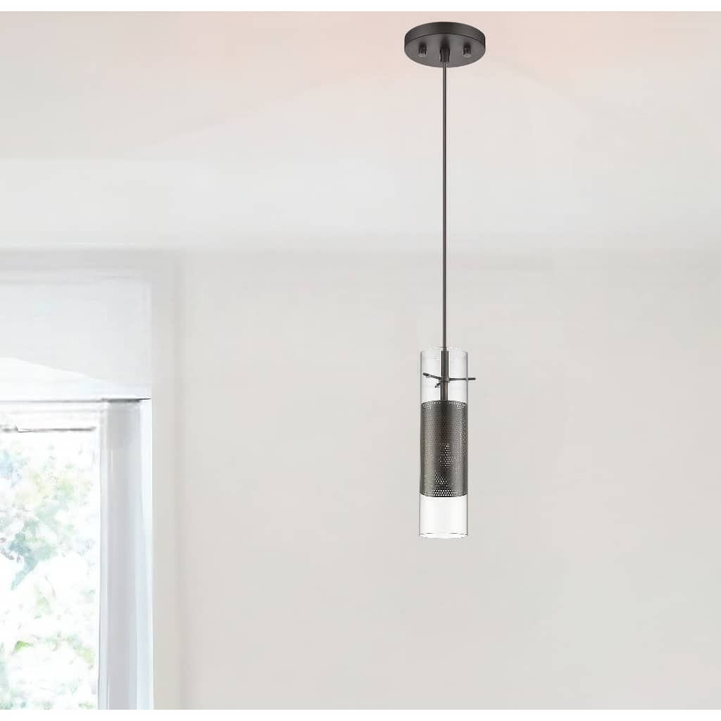 HomeRoots Glass and Bronze Mesh Shade Hanging Light - 3.25' X '12' X '3.25