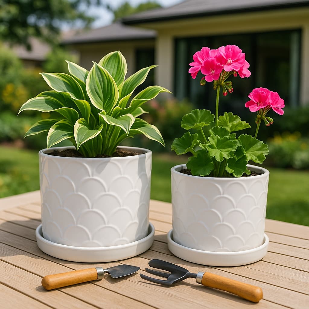Ceramic Scallop Embossed Planters - Set of 2, 12",10", White - 11.75"