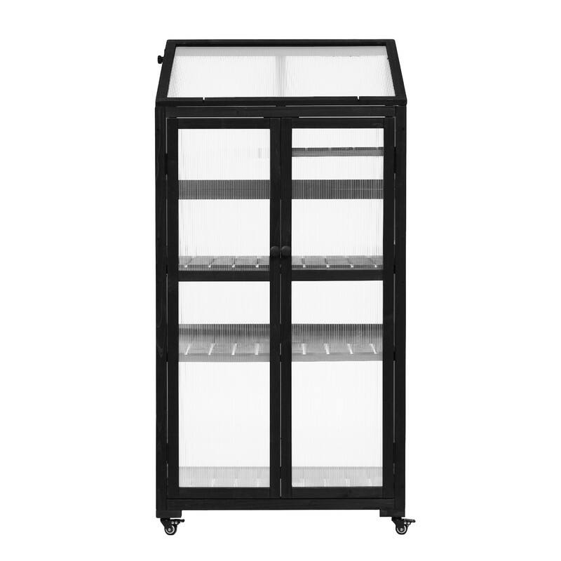 62inch Height Wood Large Greenhouse Balcony Portable Cold Frame with Wheels and Adjustable Shelves