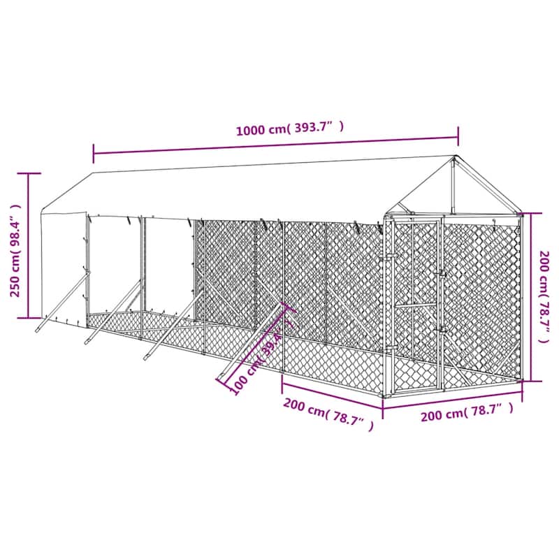 vidaXL Outdoor Dog Kennel with Roof Silver Galvanized Steel