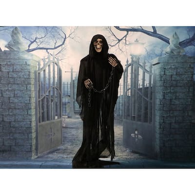 Haunted Hill Farm 5.5 Ft. Life Size Animatronic Reaper with Chain and Rotating Head