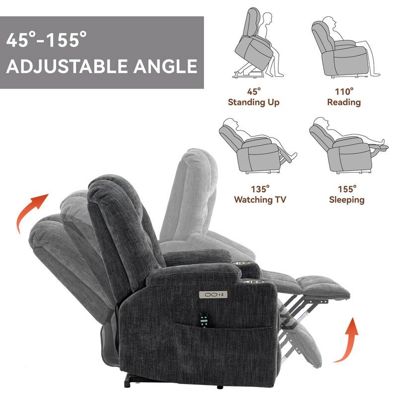 Large Power Lift Recliner with Massage & Heat - Heavy Duty Wide Recliner Chair for Elderly, USB/Type-C Charging, Cup Holders