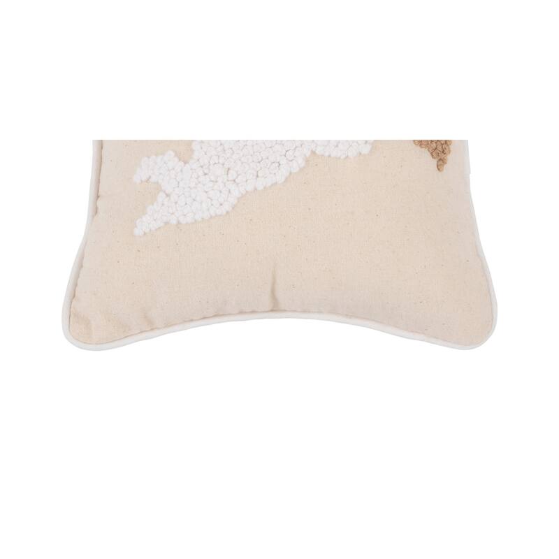 8" x 8" White Singing Angel with Gold Horn on Biege Background French Knot Petite Accent Throw Pillow