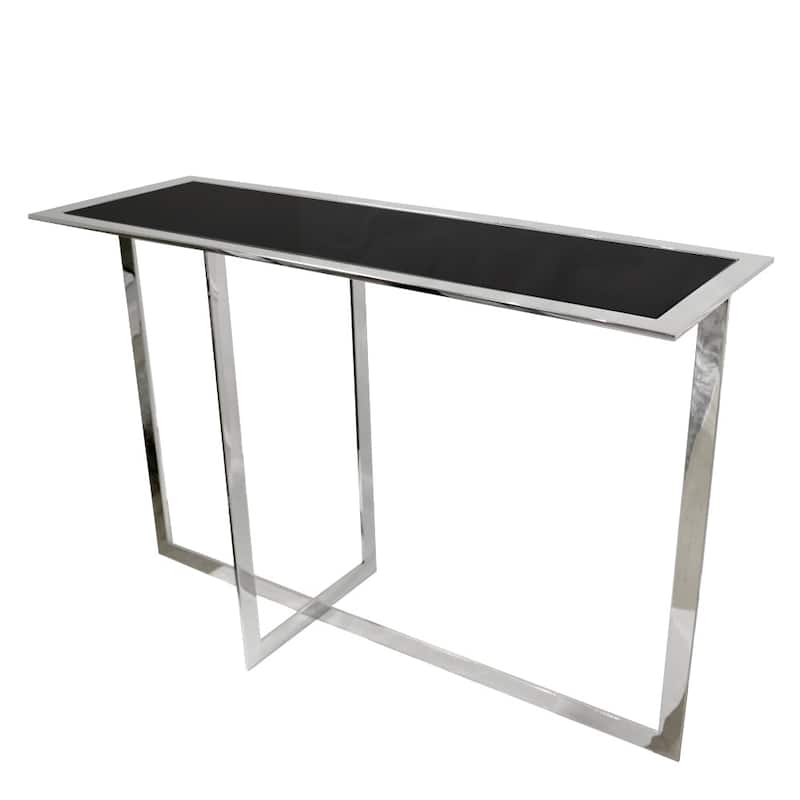 Pasargad Home Luxe Glass & Steel Console Table, Black - W47"xD16"xH32"