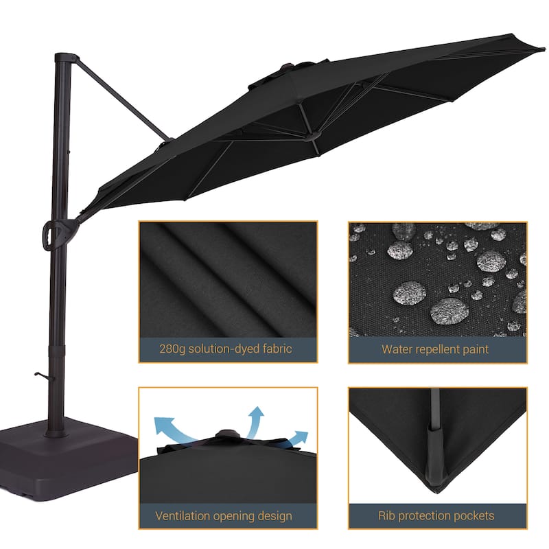 LIVOOSUN Outdoor Cantilever Offset Patio 11Ft Aluminum Umbrella w/Base