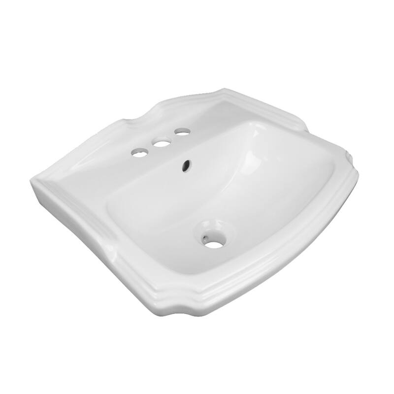 White Small Sink Wall Mount with 4" Center Set Faucet , Sink Drain With Overflow and P Trap - White