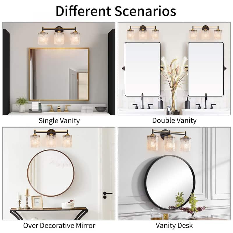 KAWOTI 23.25'' 3 Light Black and Gold Vanity Light with Glass Shade - L23.25''