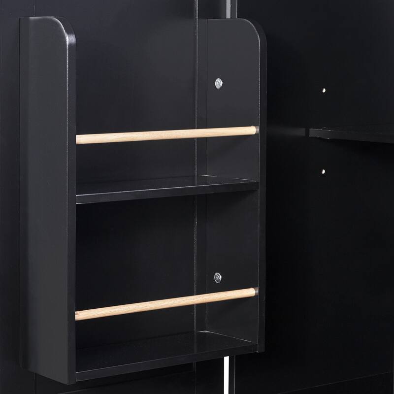 50'' Rubber Wood Kitchen Island with 3 Drawer, Rolling Wheels, 2 Slide-Out Shelf and Internal Storage Rack