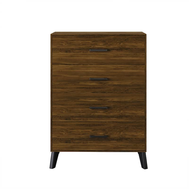 CraftPorch Corduroy 4-pieces Mid-Century Modern Black Bed with Brown Furniture Bedroom Set