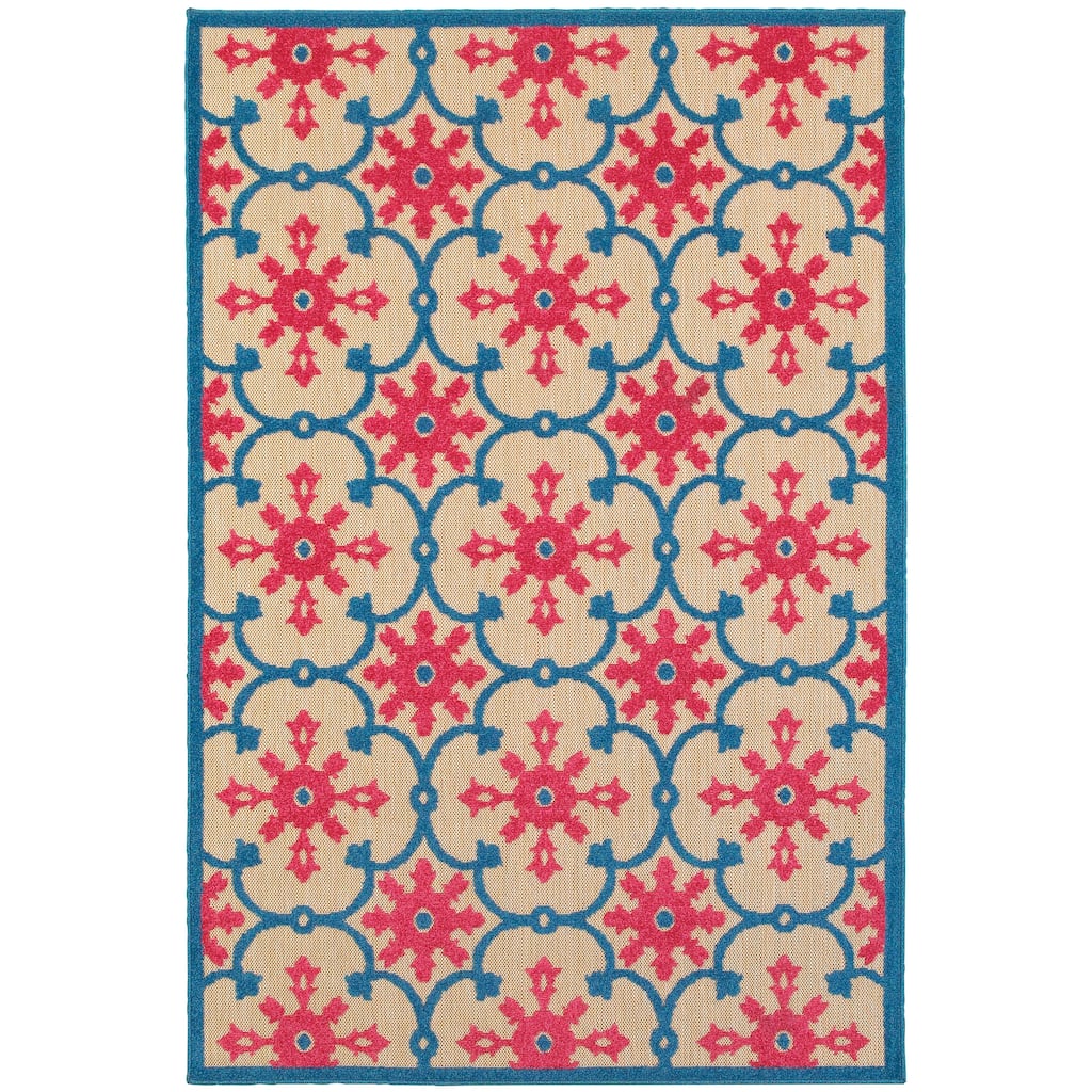 Charlotte Sand Pink Floral Medallion Outdoor Casual Area Rug
