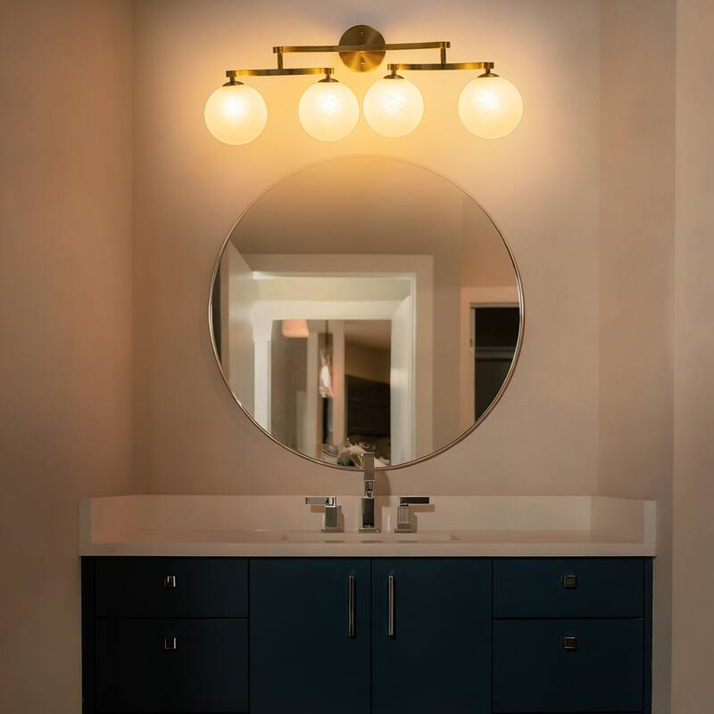 Modern Vanity Light with Frosted Seeded Glass Globes for Bathroom