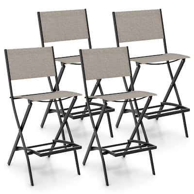 Gymax Folding Bar Stools Set of 4 Patio Sling Chairs w/ Backrest