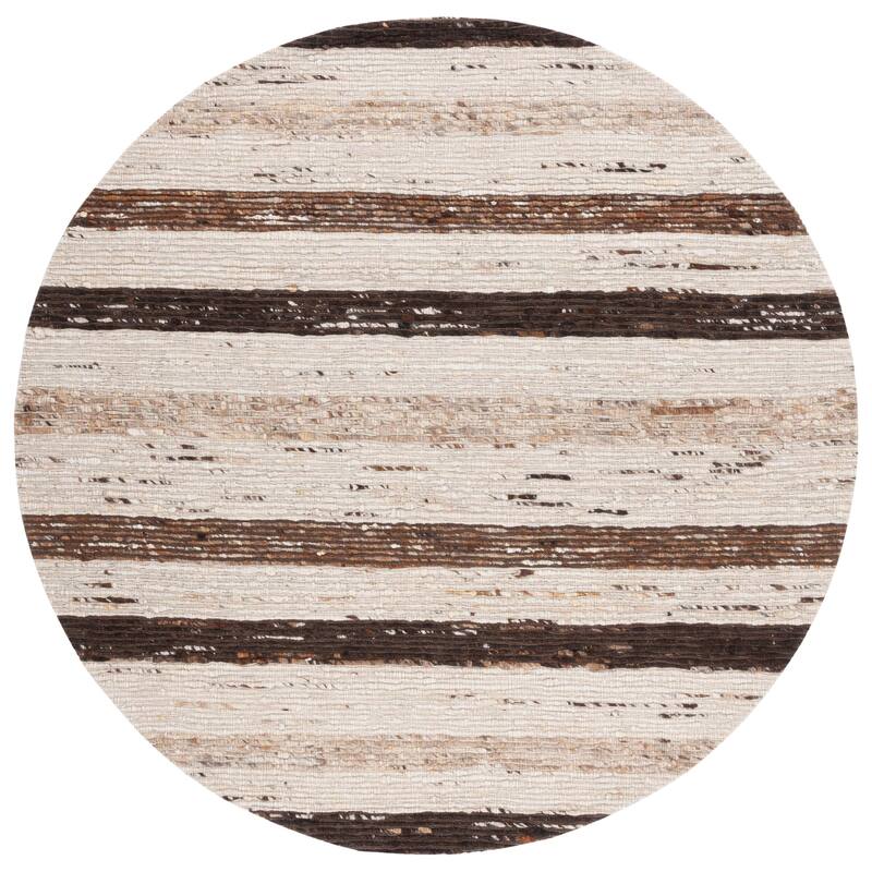SAFAVIEH Handmade Marbella Admira Stripe Wool Rug - 6' Round - Brown/Beige