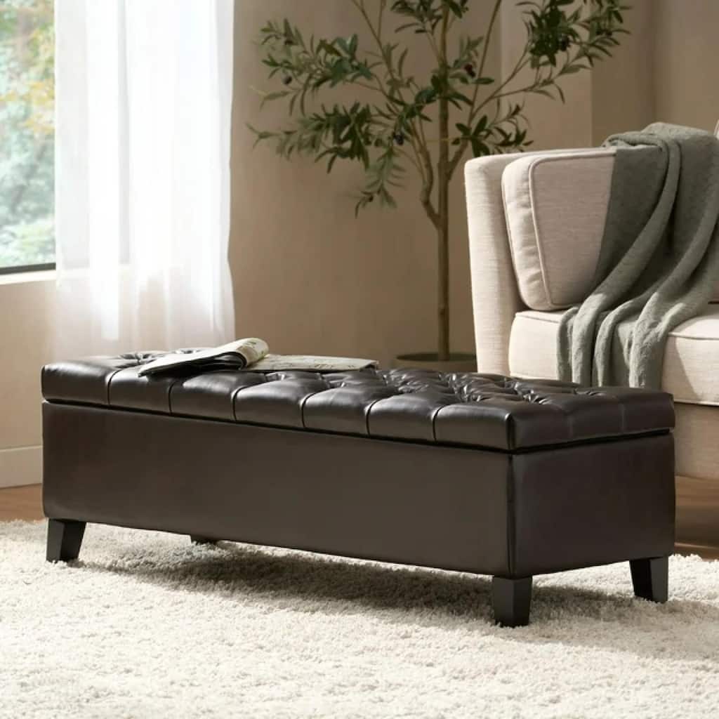 Roomfitters 51'' Storage Ottoman Bench, Button Tufted PU Leather Lift Top Upholstered Entryway Bench with Wood Legs