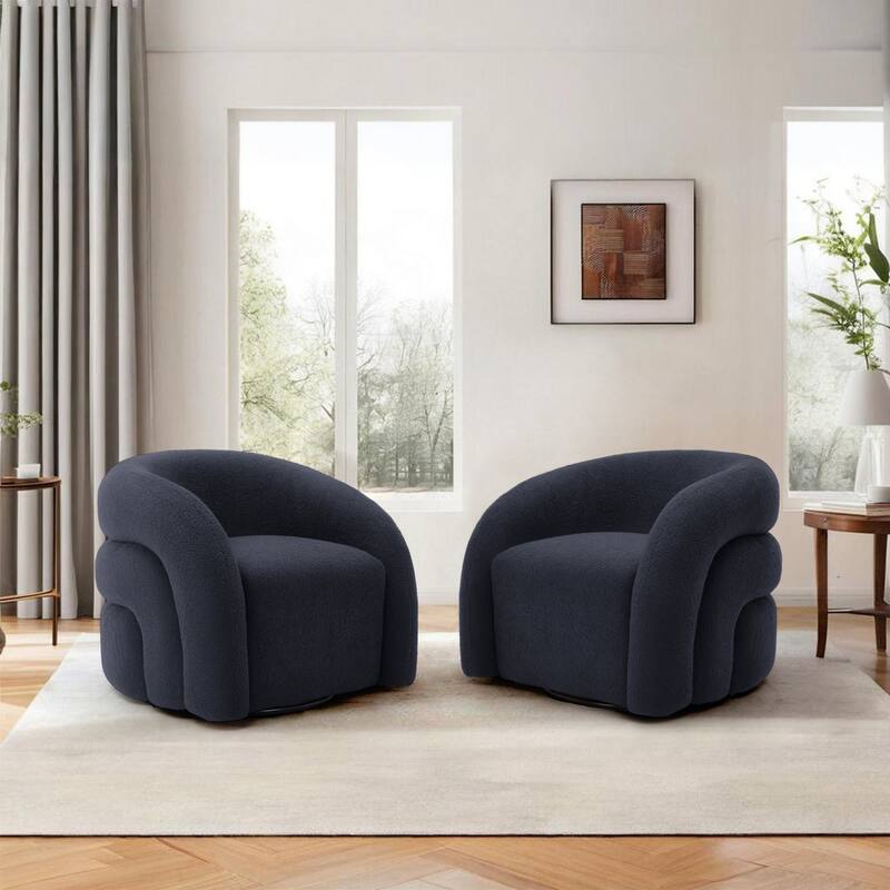 Upholstered Swivel Barrel Accent Chair Set of 2