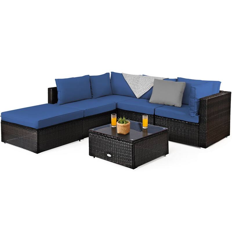 Costway 6PCS Outdoor Patio Rattan Furniture Set Cushioned Sectional