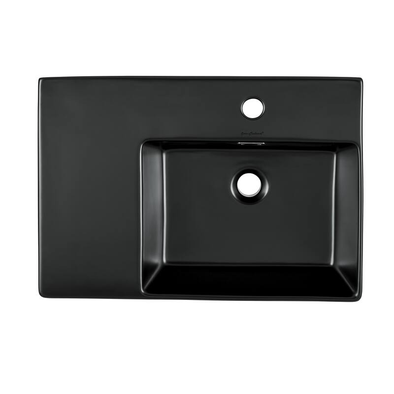Angers 24 X 18 Ceramic Wall Hung Sink With Right Side Faucet Mount, Matte Black - 23.65" x 16.3" 5.7"