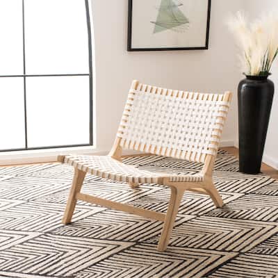 SAFAVIEH Theodora Leather Woven Accent Chair - 25.2" W x 31.5" L x 26.8" H - 25Wx31Dx27H
