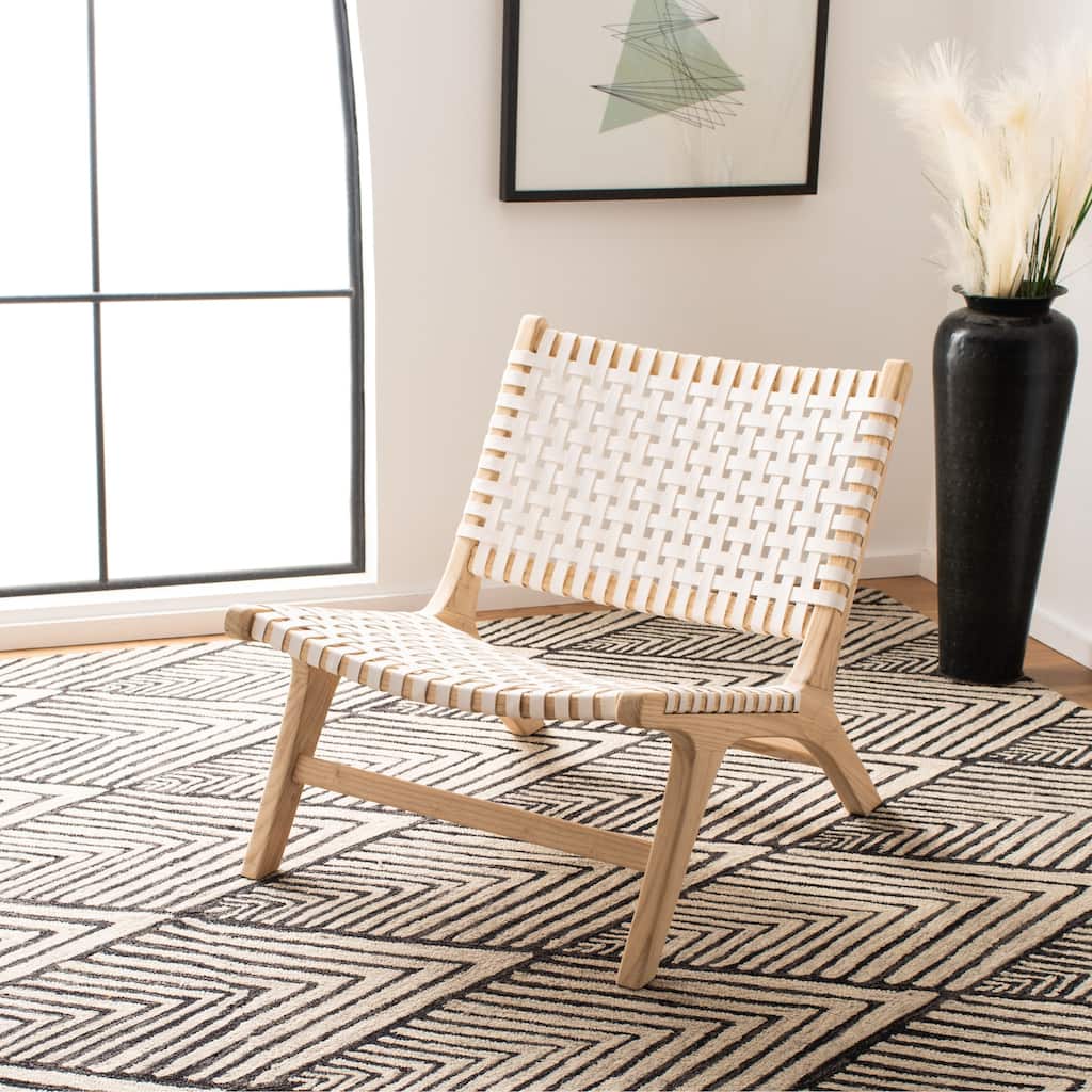 SAFAVIEH Theodora Leather Woven Accent Chair - 25.2" W x 31.5" L x 26.8" H - 25Wx31Dx27H