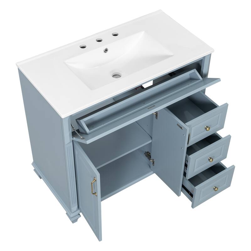 Solid Wood Frame Bathroom Vanity Cabinet, 36" Undermount Ceramic Sink Bathroom Cabinet