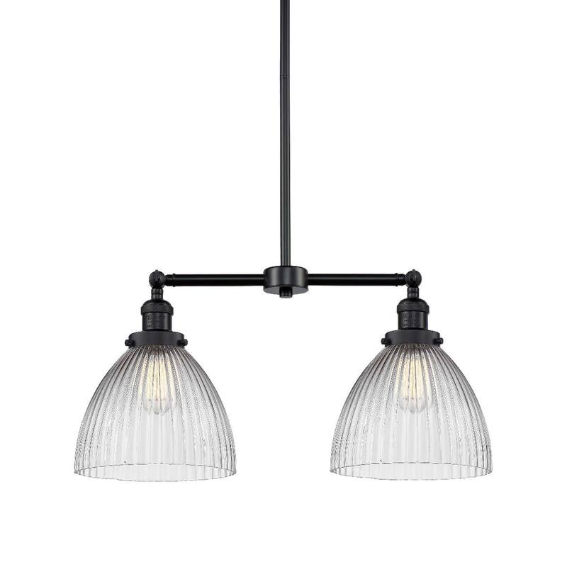 Innovations Lighting Seneca Falls 2 Light 21" Wide Linear Chandelier - Matte Black / Clear Halophane