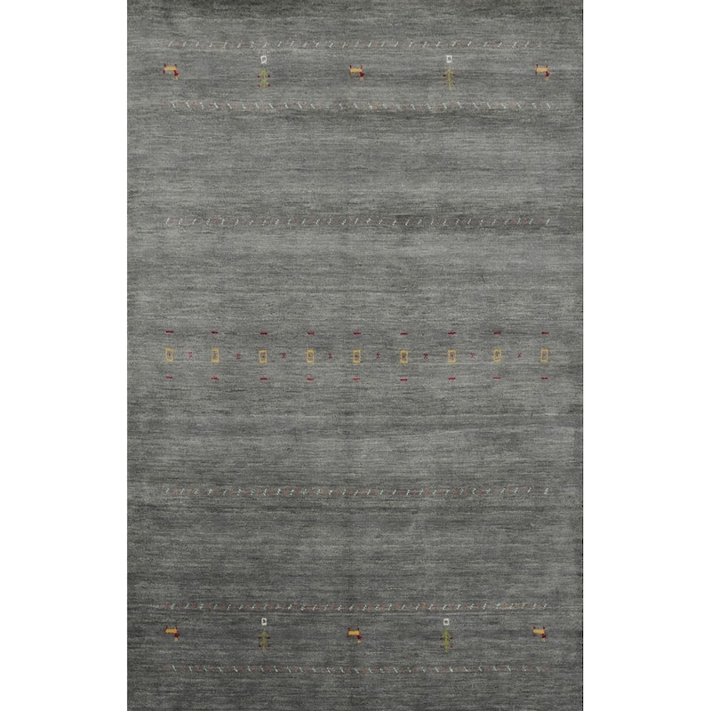 Hand Knotted Oriental 100% Wool Carpet Tribal Animal Pictorial Greys & Charcoal Gabbeh Area Rug - 7' 3'' X 5' 2''