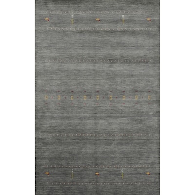 Hand Knotted Oriental 100% Wool Carpet Tribal Animal Pictorial Greys & Charcoal Gabbeh Area Rug - 7' 3'' X 5' 2''