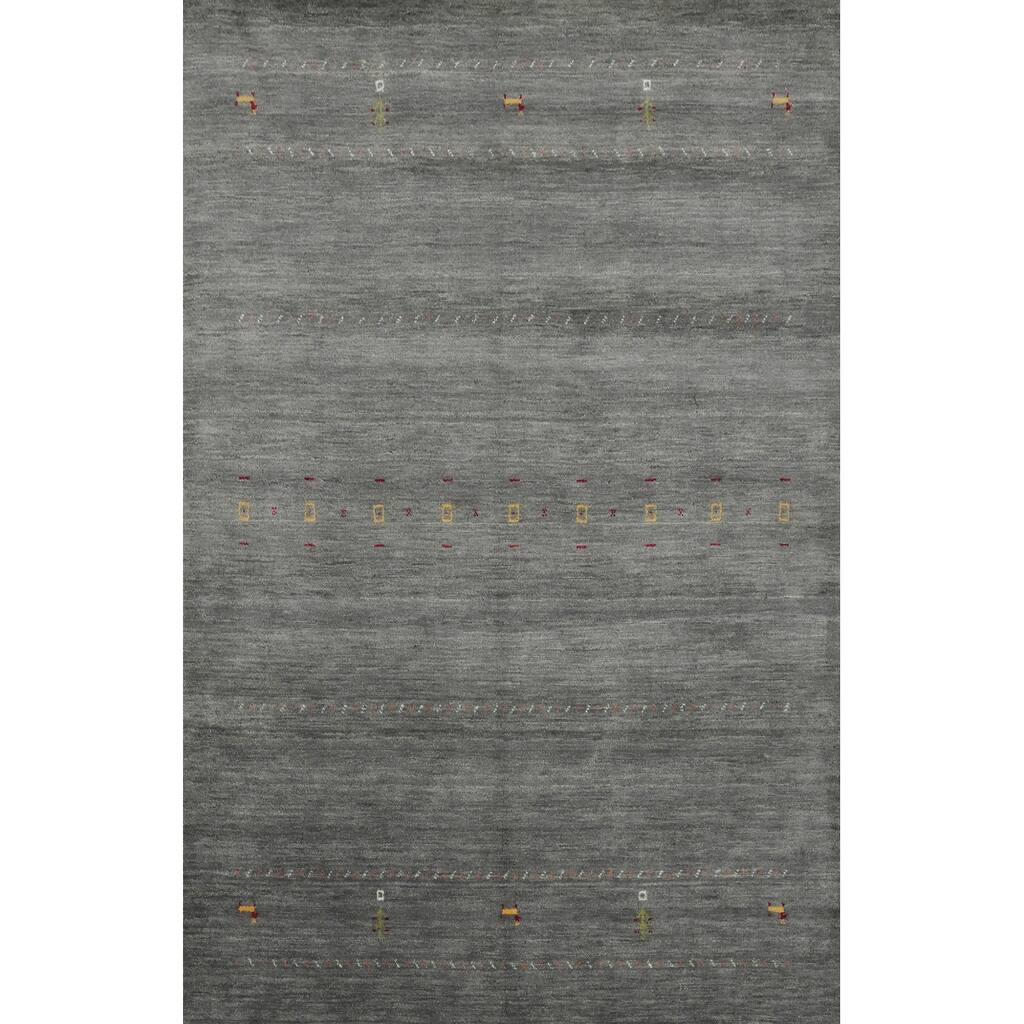 Hand Knotted Oriental 100% Wool Carpet Tribal Animal Pictorial Greys & Charcoal Gabbeh Area Rug - 7' 3'' X 5' 2''