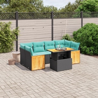 vidaXL Patio Sofa Set with Cushions Outdoor Furniture 7 Piece Poly Rattan - 21.7 x 24.4 x 27.2