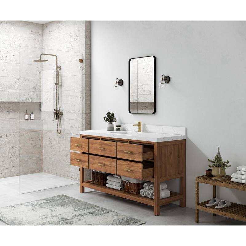 Willow Collections 60 in. W x 22 in. D Parker Solid Teak Single Sink Bathroom Vanity with Countertop
