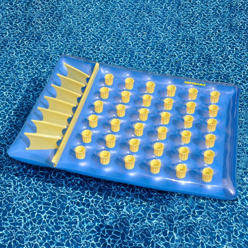 78" Inflatable Blue and Yellow Water Sports 36 Pocket Double Pool Mattress