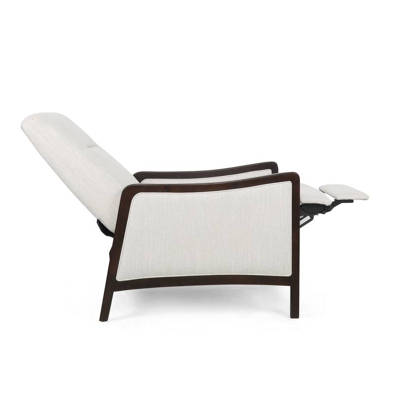 Mid-Century Upholstered Push-Back Recliner with Footrest and Birch Wood Frame