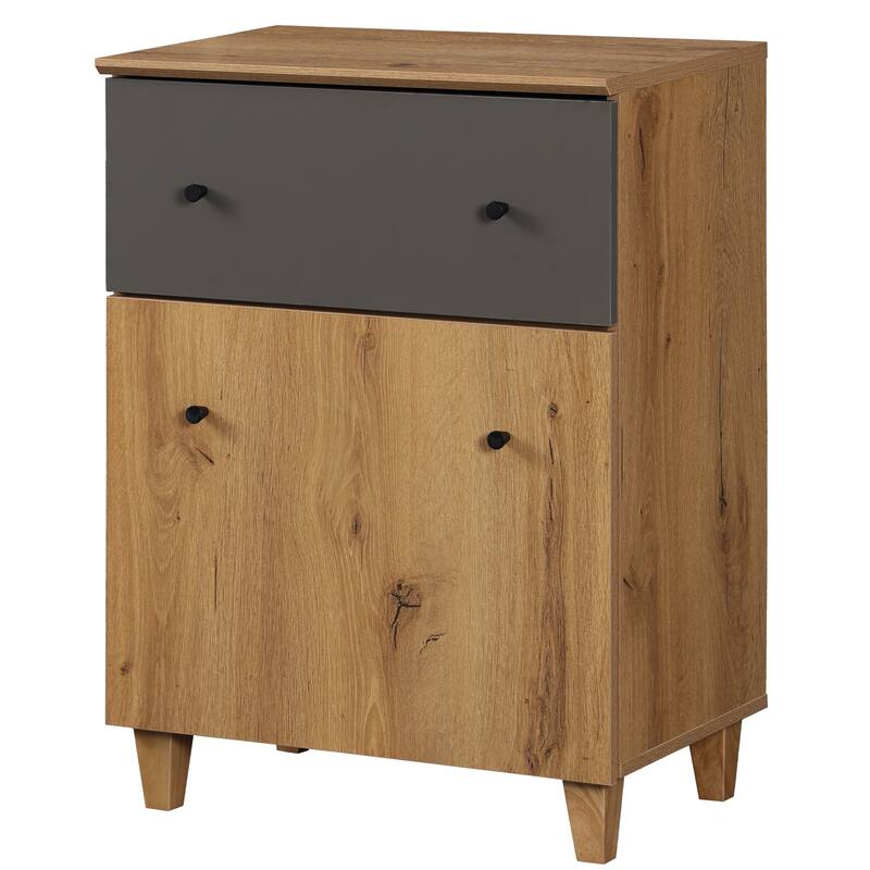 Bedroom Night Stand Bedside Table with Drawer and Cabinet, 32.4"H - Oak Brown&Dark Grey - 1-drawer