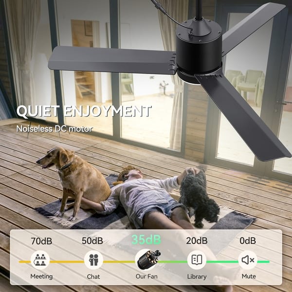 42 Inch Outdoor Ceiling Fan with Light, Dimmable LED, Reversible DC Motor, 6-Speed Remote Control, Matte Black Patio Fan