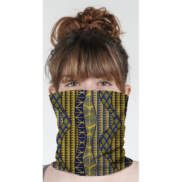 WRAP BLUE & YELLOW Neck Gaiter By Becky Bailey - 10" x 18". Opens flyout.