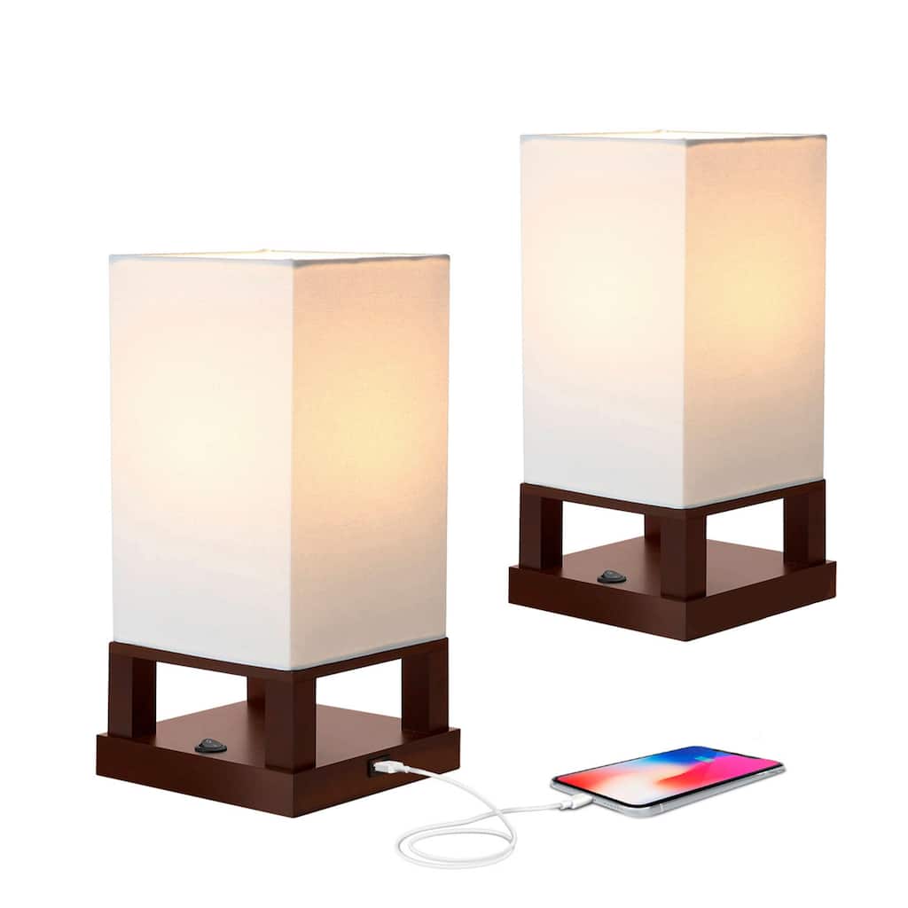 Brightech Maxwell 14 in. Havanah Brown Indoor Table Lamp with USB Port (2-Pack)