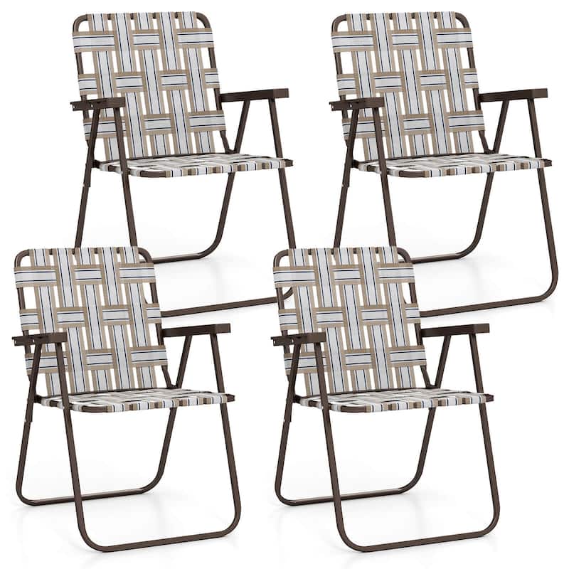 Costway Folding Beach Chairs Set of 2 with Armrests for Adults Loads - Brown 4PCS