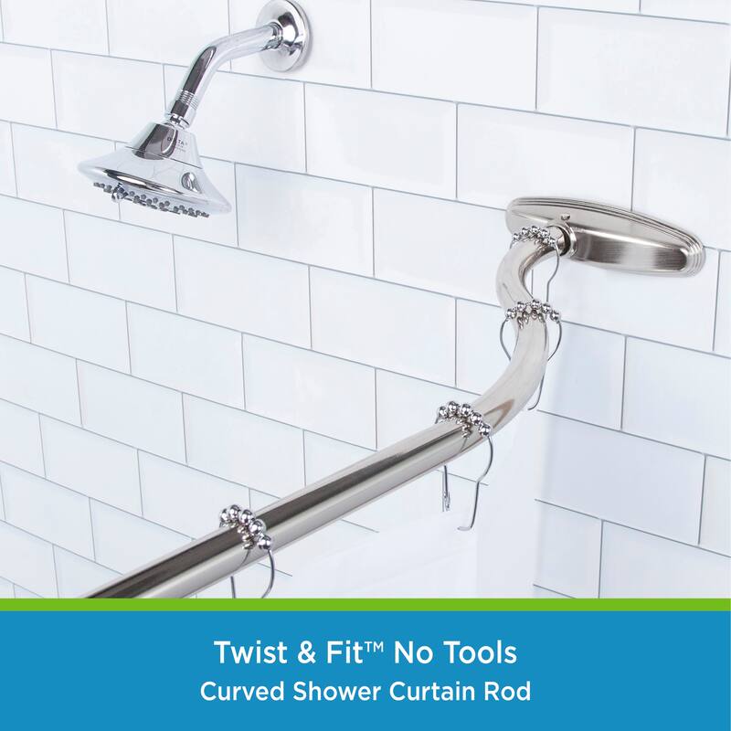 Kenney Twist & Fit No Tools Curved Camlock Tension Shower Curtain Rod, 57-72" - Brushed Nickel
