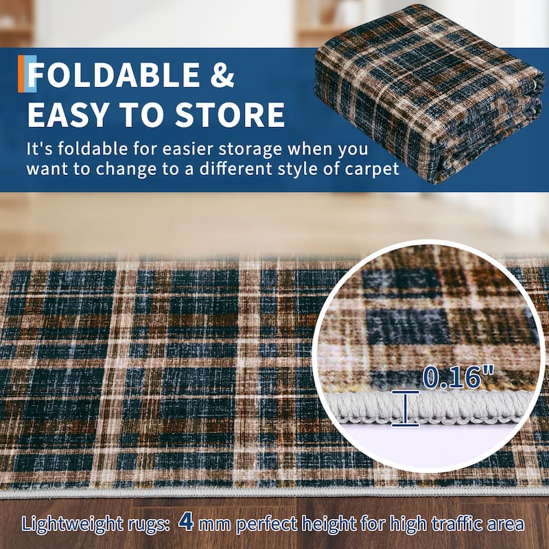 Garvee Timeless Check Washable Area Rug